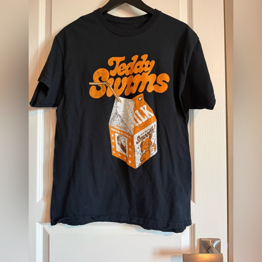 Teddy Swims Black Short Sleeve Graphic Tee with Orange Print